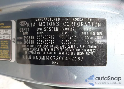 2012 Kia Sedona Ex from USA, damaged, VIN KNDMH4C72C6422167